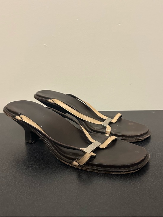 Gucci Shoes - Gucci Vintage Strappy Tan Leather Logo Sandals Heels Size 8 Womens Shoes